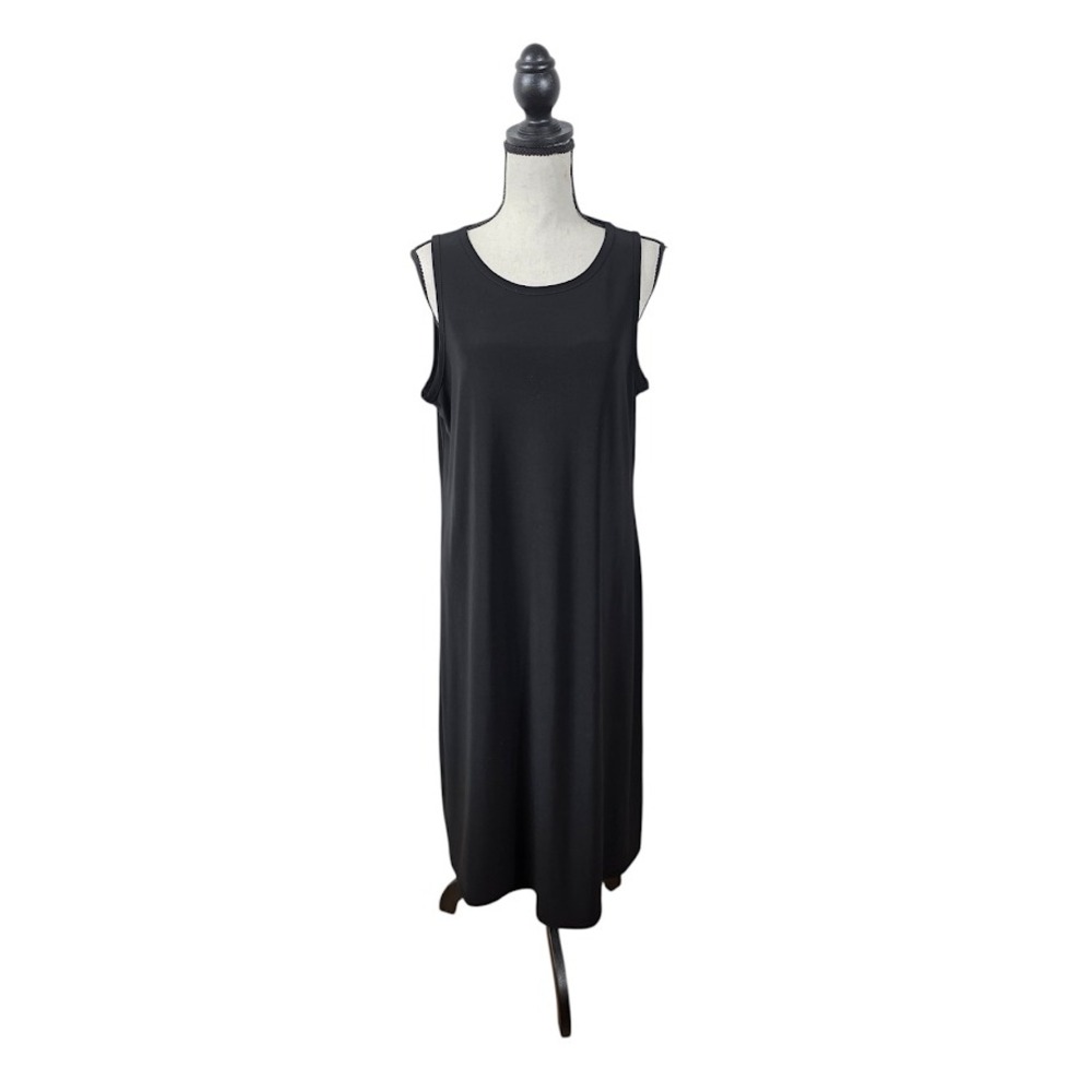 Vince Camuto Midi Dress Women L Black Sleeveless Side Slit Minimalist LBD